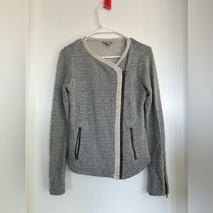 Lucky Brand zip up gray fall sweater asymmetrical zipper sleeves S